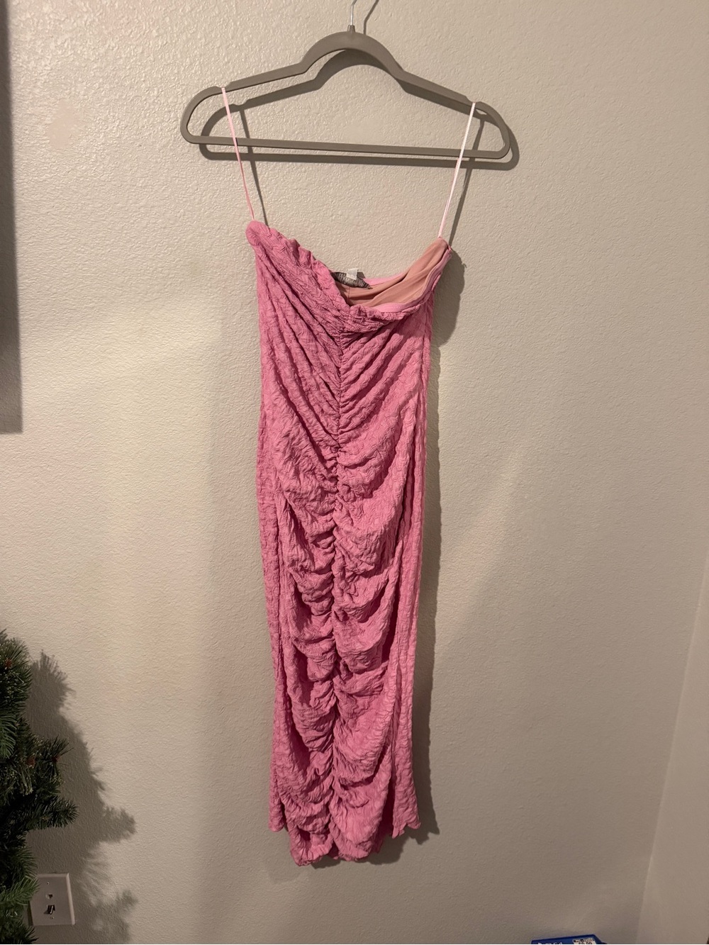 Urban Outfitters Pink Strapless Ruched Maxi Dress